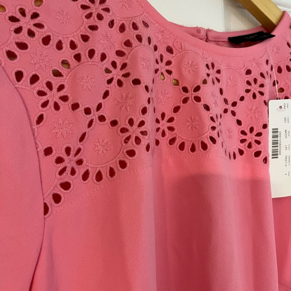 J. Crew Pink eyelet shift lined Dress with button Detail size 4 classic